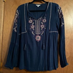 Navy and Floral embroidered top